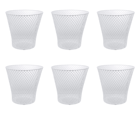 White Wired Mesh Waste Basket 6 Pack 10.75 in Tall (2.72 Gallons = 10.89 Quarts = 10.3 Liters of Volume) Office Classroom Crafts Bathroom Garden Plant Cover