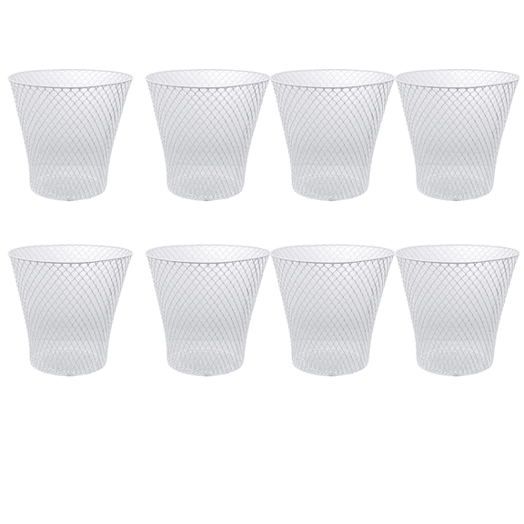 White Wired Mesh Waste Basket 8 Pack 10.75 in Tall (2.72 Gallons = 10.89 Quarts = 10.3 Liters of Volume) Office Classroom Crafts Bathroom Garden Plant Cover