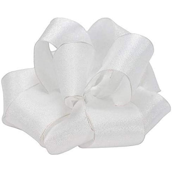 White Wired Wedding Bow Ribbon - 1 1/2" x 50 Yards, 4th of July, America 250 Anniversary, Spring, Summer, Textured Semi Sheer, Garland, Gifts, Wrapping, Wreaths, Birthday, Reception, Anniversary