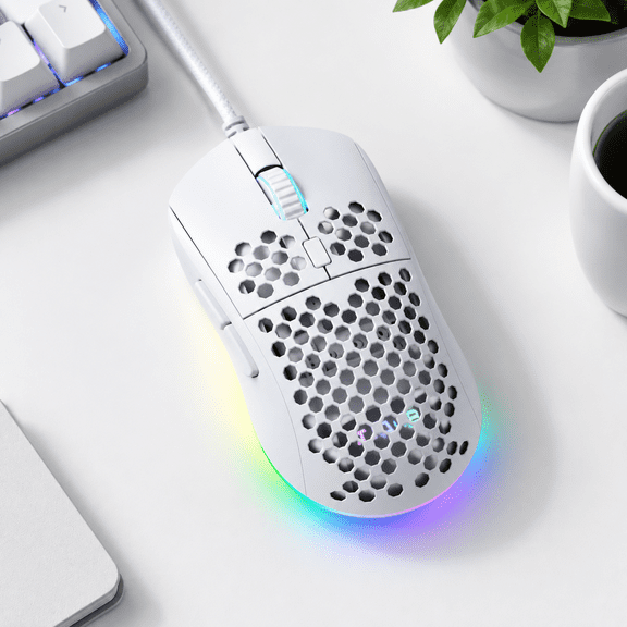 White Wired Wired Gaming Mouse, 12800 DPI, Lightweight Design