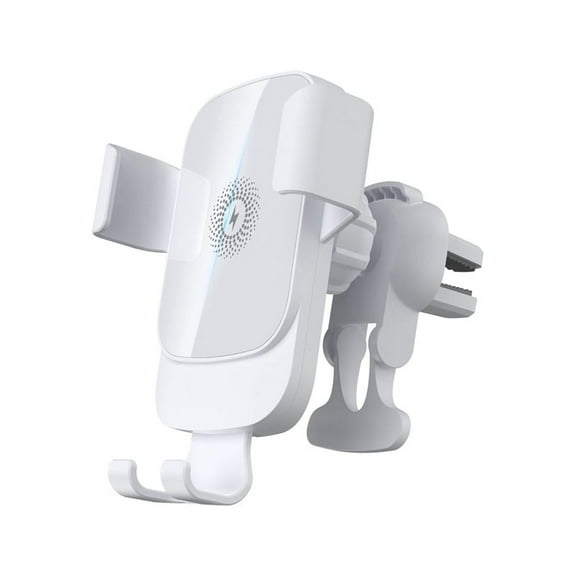 White Wireless Car Charger with Phone Holder 15W Fast Charging Automatic Clamping