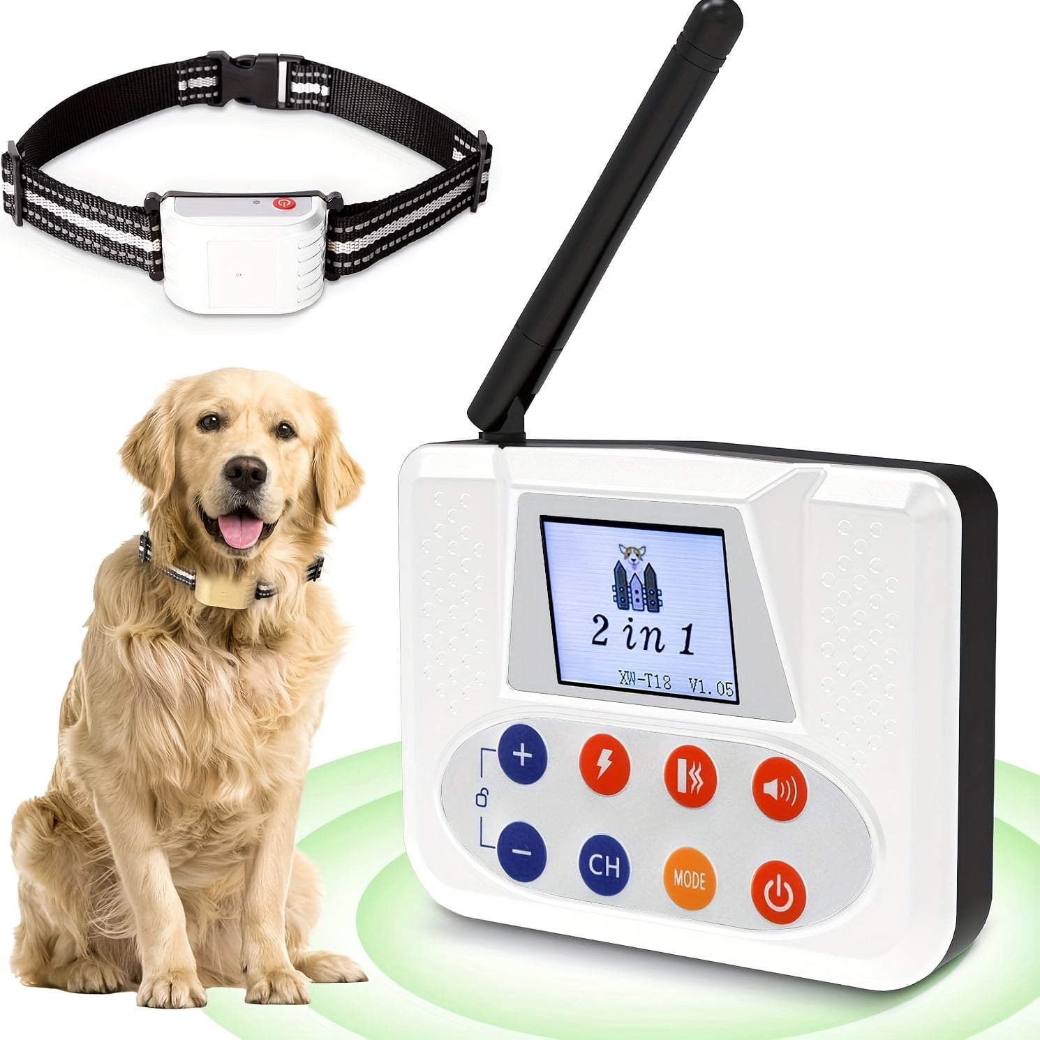 White Wireless Dog Fence for 2 Dogs, Electric Fence with BIG LCD Screen, Portable Fence with 2.4G Signal, Remote Training Collar, Dog Containment System, Adjustable for Big Medium Small Dogs