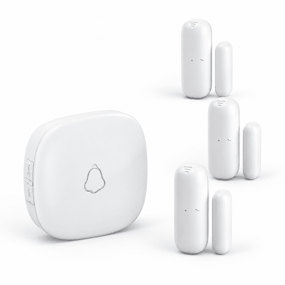 White Wireless Door Chime with 3 Sensors + 1 Receiver for Home Business Office