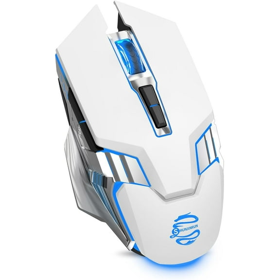 White Wireless Gaming Mouse Bluetooth Mouse with 3-Modes(BT5.0+BT3.0+2.4GHz), Rechargeable, RGB Backlit, Silent Click Computer Mouse for Laptop, PC, Macbook, iPad, Tablet, Chromebook, Games, Office