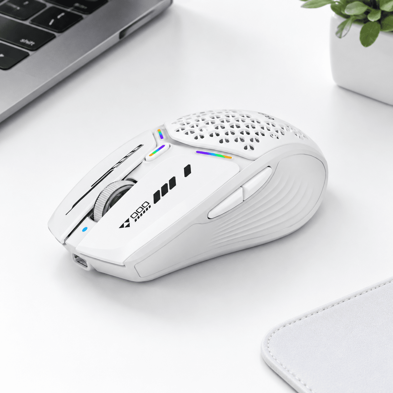 White Wireless Rechargeable Tri-Mode Computer Mouse for Laptop Desktop ...