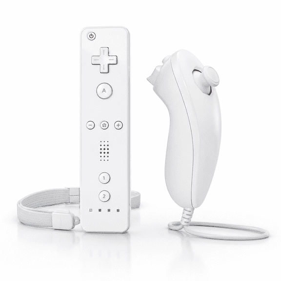 White Wireless Remote Wiimote & Nunchuck Controller Combo Set w/ Strap for Nintendo Wii/Wii U/Wii mini Game