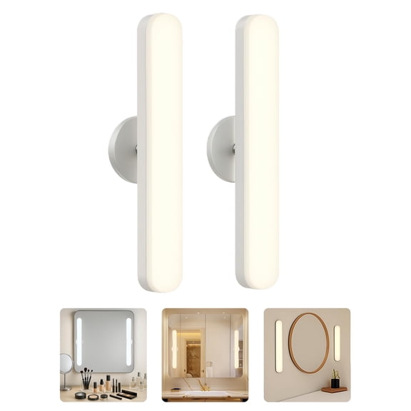 White Wireless Vanity Makeup Light Bar Set of 2, Rechargeable Touch Control Dimmable Lighting for Bathroom
