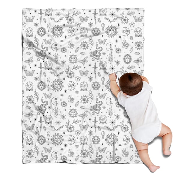 White Witchcraft Sun Moon Snake Pattern Blanket,Comfortable Soft Flannel Throw Blanket,All Season,Warm Lightweight Blankets for Sofa Bed Couch Living Room Chair,30"x40"