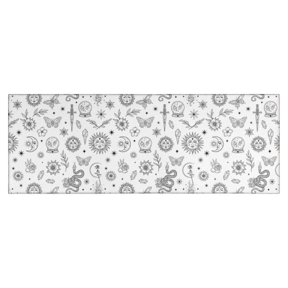 White Witchcraft Sun Moon Snake Pattern Kitchen Rug Mat,Kitchen Runner Rugs Non Skid Washable,Decorative Kitchen Floor Mats for Kitchen,Sink,Laundry,17"X47"