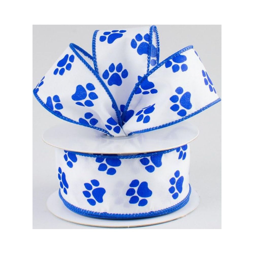 white-with-blue-paw-prints-1-5-wired-paw-print-ribbon-10-yards-30