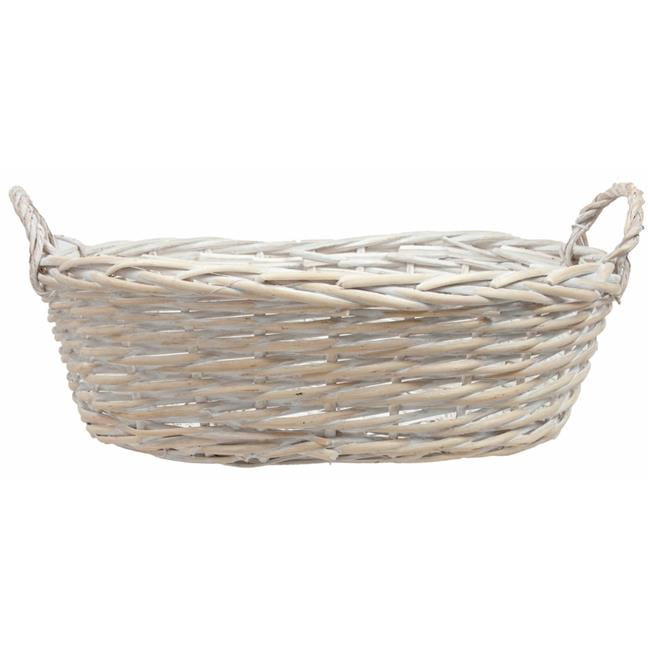 White Wicker Basket with Handles for Storage and Decor