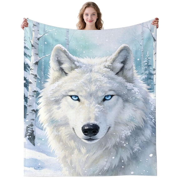 White Wolf Blanket Gifts for Women Men Adults Wolf Lovers Soft Cozy Forest Wolves Throw Blankets for Travel Camping Decor Birthday Gifts 50×40 Inch