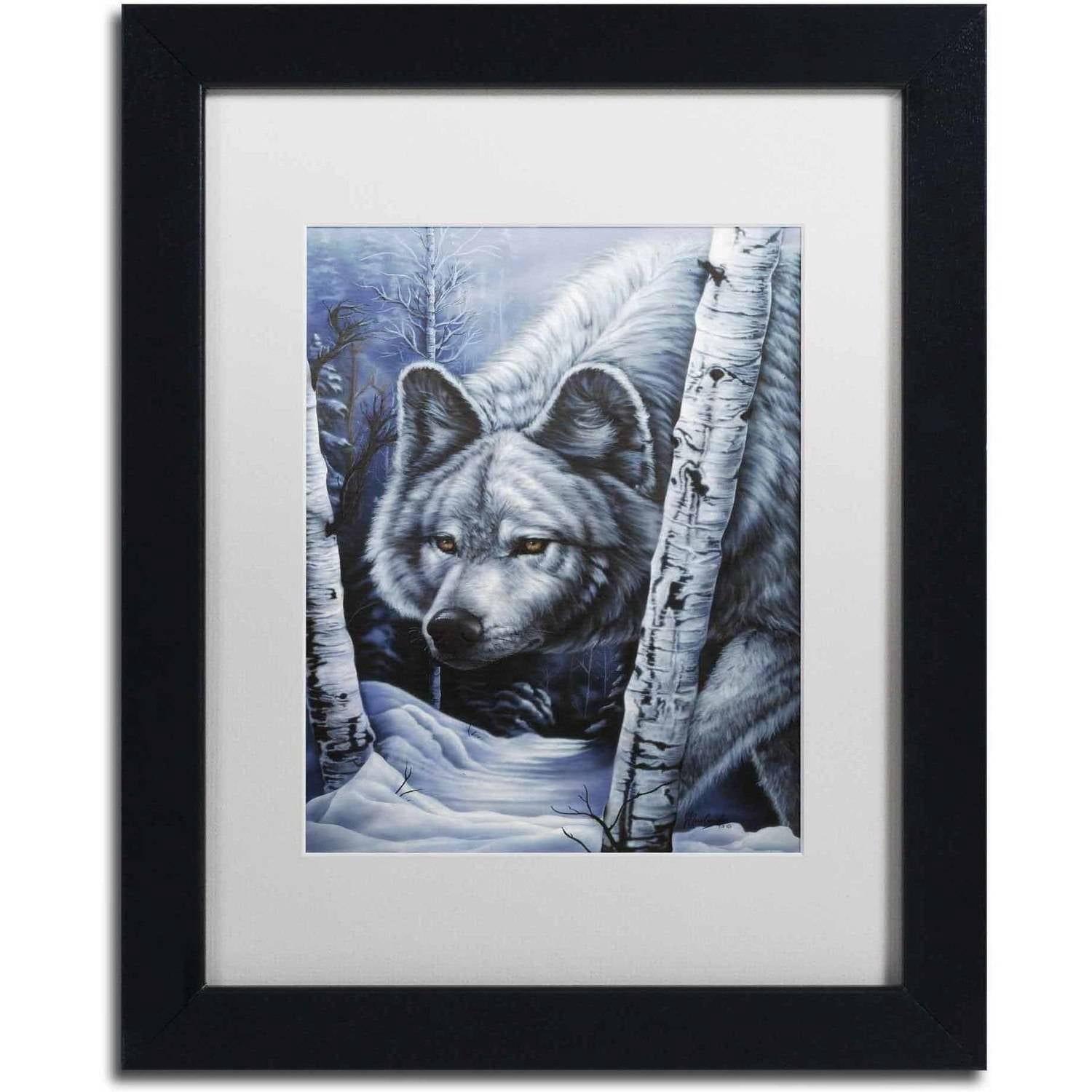 White Wolf' Canvas Art by Jenny Newland, White Matte, Black Frame