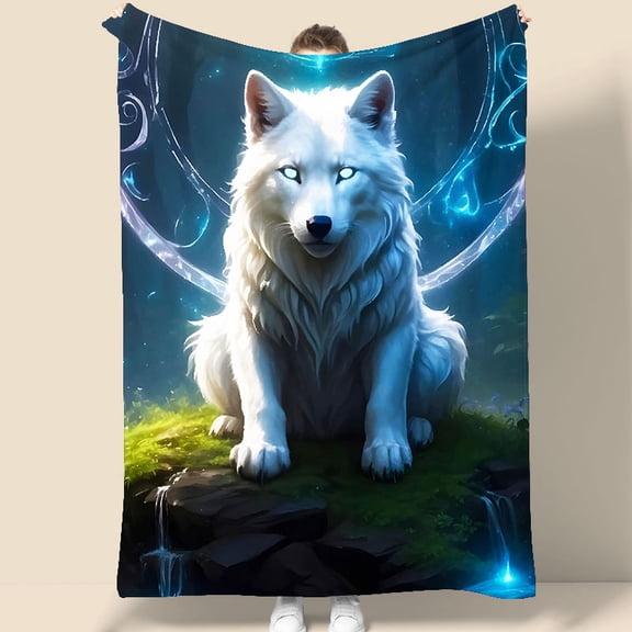 White Wolf Fantasy Tapestry 70.07 x 90.55 Inches - Magical Forest Wall Hanging for Bedroom, Living Room, Dorm Decor