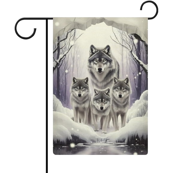 White Wolf Garden Flag 12x18 Inch Double Sided Outdoor Decorations Burlap Yard Flag