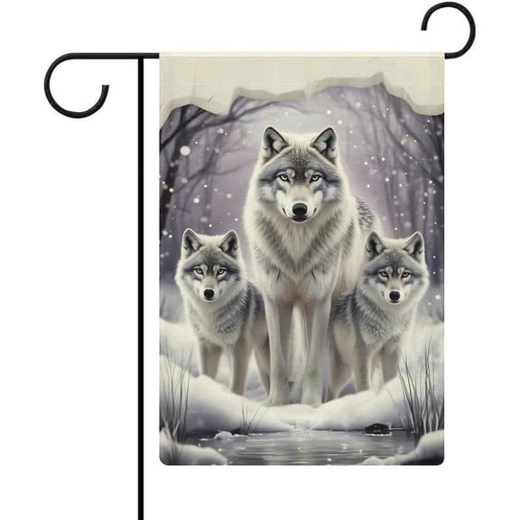 White Wolf Garden Flag 12x18 Inch Double Sided for Outside Small Burlap Welcome Yard Decorations