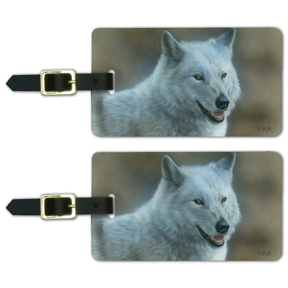 White Wolf Growling Luggage ID Tags Suitcase Carry-On Cards - Set of 2