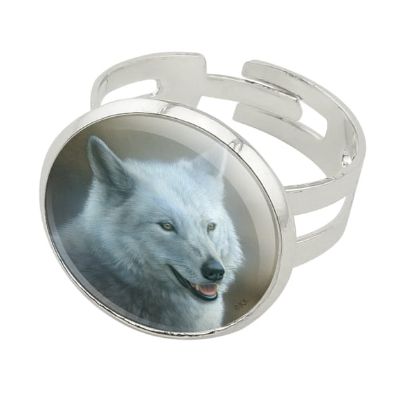 White Wolf Growling Silver Plated Adjustable Novelty Ring