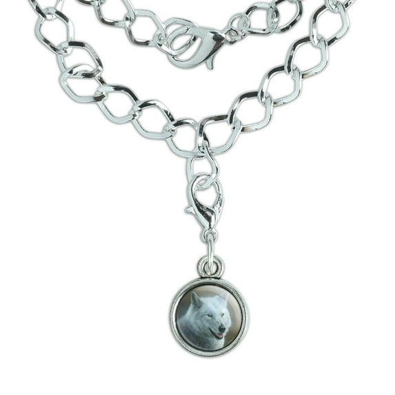 White Wolf Growling Silver Plated Bracelet with Antiqued Charm