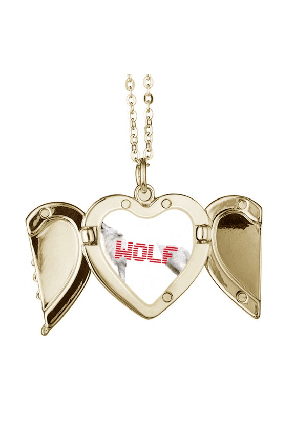 White Wolf Howled Stood Art Deco Fashion Folded Wings Peach Heart Pendant Necklace