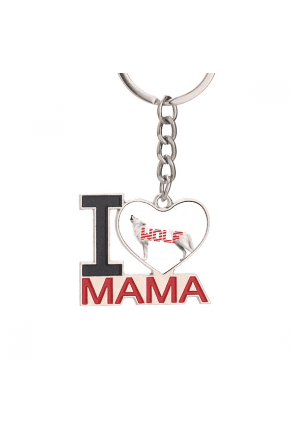 White Wolf Howled Stood Art Deco Fashion Keychain Metal Keyring Holder Love MAMA Mother