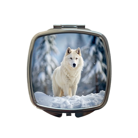 White Wolf In The Snow Travel Makeup Handbag Purse Small Pocket Compact Mirror