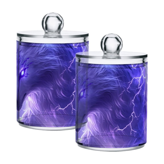 White Wolf Jumping From Lightning Translucent Plastic Cans Storage Canisters with Lid Set of 2