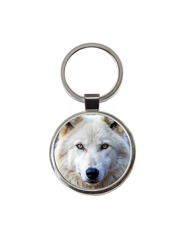 White Wolf Metal Round Keychain