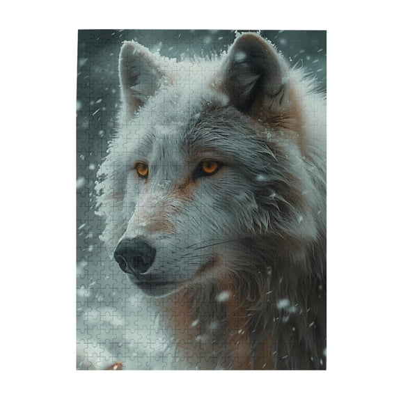 White Wolf Orange Eyes Snow 1000-Piece Wooden Jigsaw Puzzle for Adults, Fun & Challenging Family Brain-Teaser, Perfect Home Decor & Gift