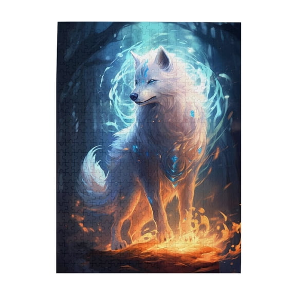 White Wolf Spirit Fire Forest 500-Piece Wooden Jigsaw Puzzle for Adults, Fun & Challenging Family Brain-Teaser, Perfect Home Decor & Gift