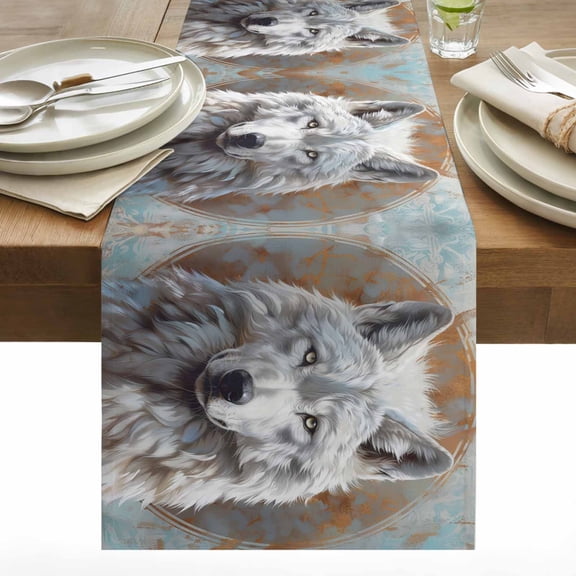 White Wolf Table Runner 13x36 inch Circle Floral Pattern Cotton Linen Dining Table Runner Ideal for Dresser Kitchen Coffee Tables - Machine Washable