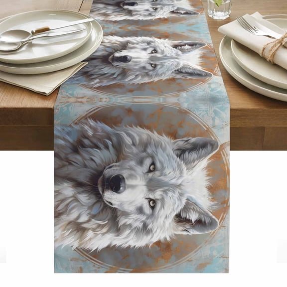 White Wolf Table Runner 18 x 72 Inch, Circle Floral Pattern Washable Cotton Linen Dining Table Runner Tabletop Decorations for Restaurant Home Kitchen Party