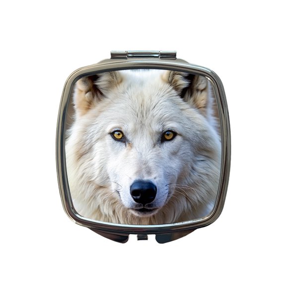 White Wolf Travel Makeup Handbag Purse Small Pocket Compact Mirror