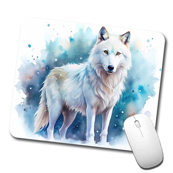White Wolf Watercolor Mouse Pad Low Profile Gaming Mat