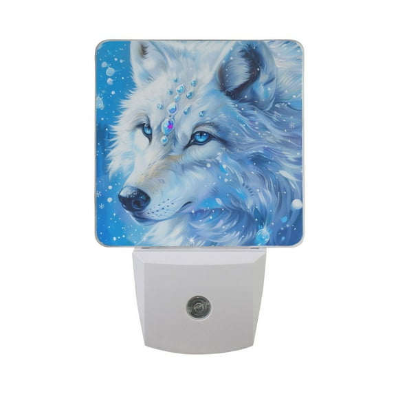 White Wolf with Gems Night Light 2 Pack LED Nightlight Plug into Wall Dusk to Dawn Sensor Soft White
