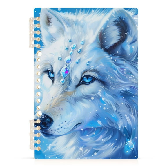White Wolf with Gems Notebooks 1-subject Journal 60 Sheets A5 College Ruled Paper Detachable Ring 8.3"x5.7"