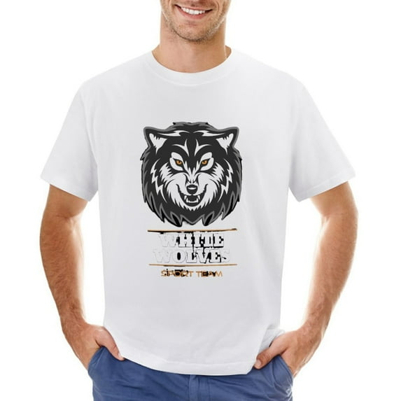 White Wolves Men’s T-Shirt 100% Cotton Casual Short Sleeve Tops Gift Tee White 2XL