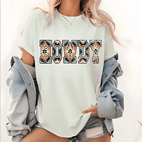 White Womans Howdy Western Aztec Pattern Graphic Tees Print Tshirt S-5XL Shirts Tops
