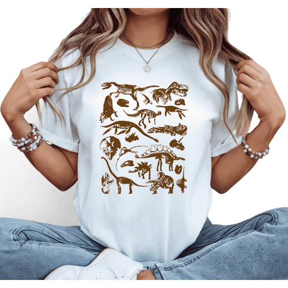 White Womans Print Tshirt Graphic Tees Shirts S-5XL Dino Bones Relaxed Cotton Tops