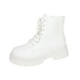 thumbnail image 1 of White Women Boots With Lace-Up And Side Zipper Thick Sole Block Heel For Fall Winter Comfort, 1 of 8