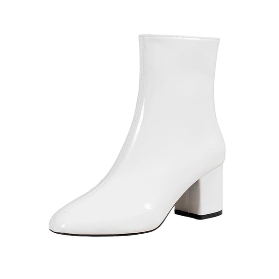 White Women Casual Boots Pointed Toe Accent Side Zipper For Outdoor Walking Comfortable Insole Lightweight