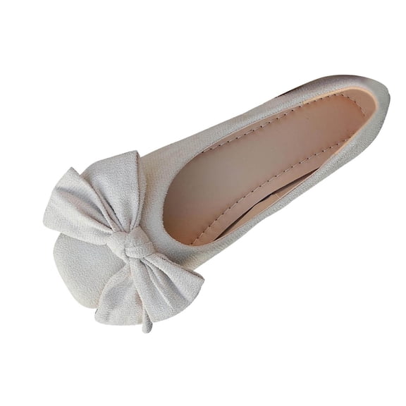 White Women Casual Loafers With Suede Upper Round Toe Bow Detail For Everyday Wear