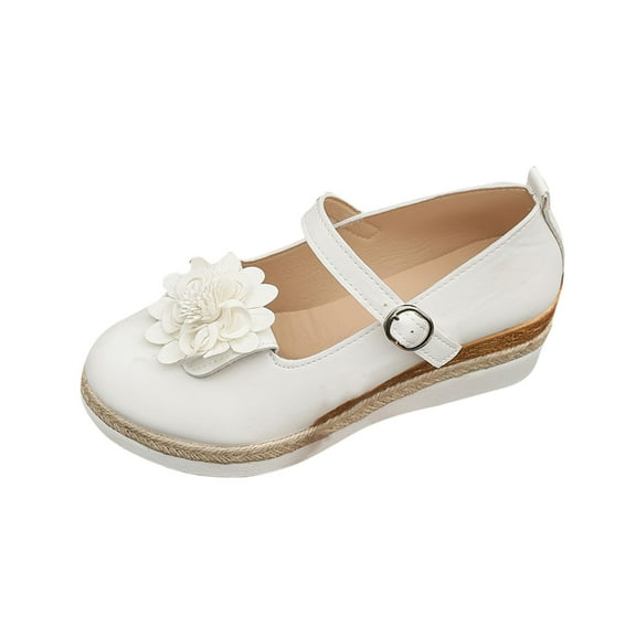 White Women Comfortable Sandals Wedge Heel Thick Sole Flower Necked Belt Buckle Hollowed Out Pu Upper Summer