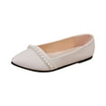 thumbnail image 1 of White Women Contemporary Spring Summer Comfy Pearl Detailed Pointed Toe Easy On Flat Sole Flats For Outdoor Indoor, 1 of 8