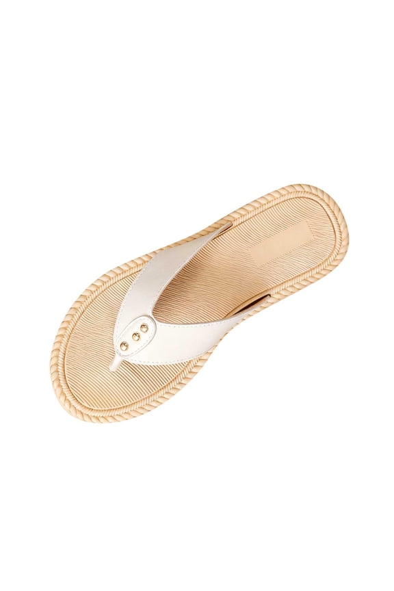 White Women Flat Slippers With Round Toe Pu Upper For Summer Casual Outerwear Comfort