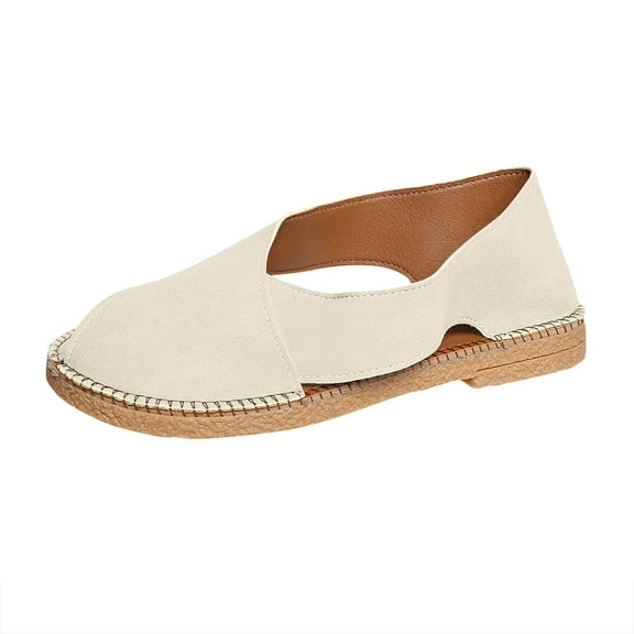 White Women French Flat Bottom Beach Sandals With Outer Wear Heel And Hollow Design For Fun