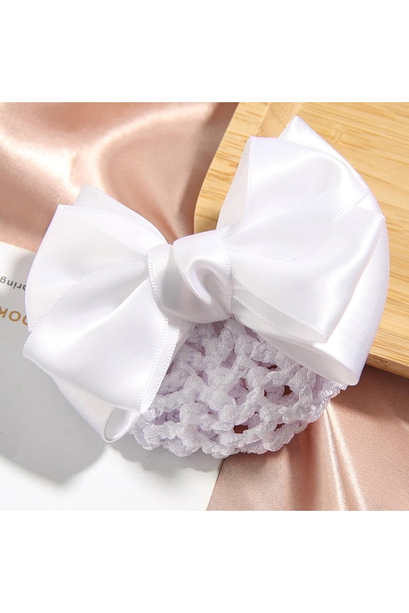 White Women Hair Snood Net Bowknot, 2 Pcs Hair Bun Covers and Nets, Barrette Elastic Mesh Hair Bun Cover Satin Bow, Colored Hair Clip for Women, Cloth Accessories