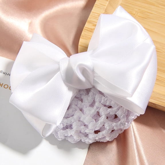 White Women Hair Snood Net Bowknot, 2 Pcs Hair Bun Covers and Nets, Barrette Elastic Mesh Hair Bun Cover Satin Bow, Colored Hair Clip for Women, Cloth Accessories