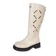 thumbnail image 1 of White Women Knee-High Boots With Hollow Detail Back Zipper For Leisure Wear Comfortable Heel Durable Build, 1 of 8