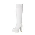 thumbnail image 1 of White Women Knight Style Boots Mid Calf With Lace In White Chunky High Heel For Fall Winter, 1 of 6